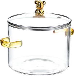 Homiora Glass Cooking Pot Heat-Resistant Pot 22 cm diameter 1.6 L capacity with Lid