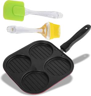 IDEAL PRIME Non tick Aluminum 4 Cavity Pan Cake Pan Appam Patra Silicone Brush Combo Set Pancake Pan 18 cm diameter 1 L capacity