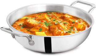 The Indus Valley Triply Stainless Steel Kadai with Twin handle - 9.2 inch Kadhai 23.4 cm diameter 2.7 L capacity