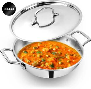 The Indus Valley Triply Stainless Steel Kadai - 10.2 inch Kadhai 26 cm diameter with Lid 3.5 L capacity