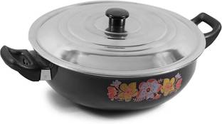 Mehak Hard Anodised Kadhai with lid, cookware set combo Kadhai 25 cm diameter with Lid 3 L capacity