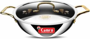 Camro Triply Artisian Kadhai (13 No) Golden Handle Kadhai 24 cm diameter with Lid 3.1 L capacity