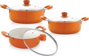 NIRLON Ceramic Nonstick Aluminium Induction Base Casserole Set Pot 20 cm, 22 cm, 24 cm diameter 2.1 L, 2.6 L, 3.1 L capacity with Lid
