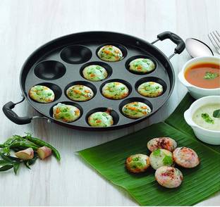 LEOSXA Non-Stick Appam Pan Paniyraim Litti Maker Pan With Lid Standard Idli Maker