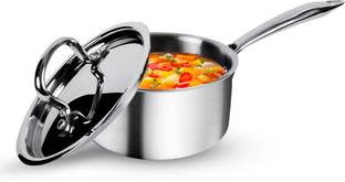 Usha Shriram (1.4L) Triply Steel Tea Milk Pan Patila Tope With Handle & Lid Sauce Pan 16 cm diameter with Lid 1.4 L capacity