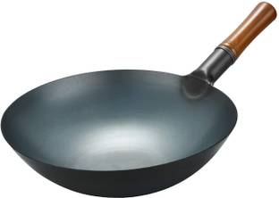 NPCPL Chinese Wok Large 13in Iron Pan with Wood Handle for Home/Restaurant Big Kadhai Wok 3.5 L capacity 34 cm diameter