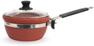 Terra Charms Clay Fry Pan 1.5 Litre with Glass Lid 1.5 L Outer Lid Pressure Pan