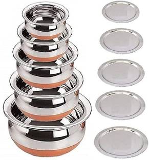 LIMETRO STEEL Copper Base Handi with Lid / Urli Set Cookware Set