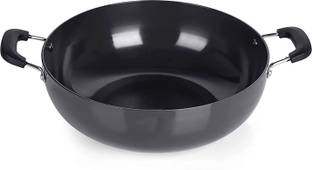 NIRLON Hard Anodised Deep Kadhai, Gas Stove Compatible - Black (3 Litre) Kadhai 24 cm diameter 3 L capacity