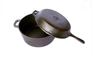 Rock Tawa Rock Tawa Cast Iron Combo 5Lts Dutch oven/10.5 Inch Pan Pre-Seasoned Pot 26.67 cm diameter 5 L capacity with Lid