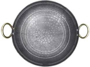Tannu Craft Iron Hammered Kadai | Deep Frying Kadai Handmade Kadhai 24 cm diameter with Lid 4.5 L capacity