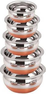 eppyz Copper Bottom Handi Pot 5 Piece Set/Steel Handi Set 5 Piece Set Handi Handi 2.1 L, 1.6 L, 1.1 L, 0.8 L, 0.5 L