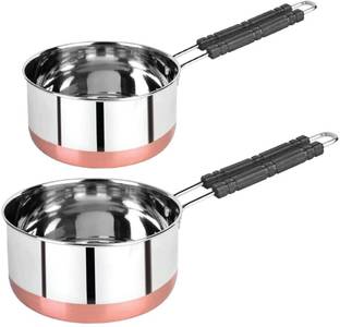 NARV Pack of 2 Stainless Steel Steel Milk Pan Pot, Gas Stove Compatible Sauce Pan with Heat Proof Handle K1 Dinner Set