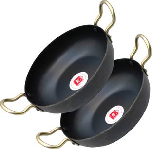 LAZYwindow Traditional Iron Deep Bottom Kadhai with Handle Kadhai 19 cm diameter 1 L capacity