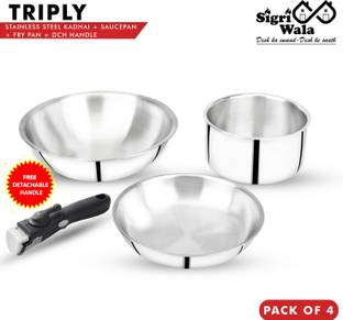 Sigri-wala Cook Healthy Triply Combo set Kadhai 24 cm, 16 cm, 22 cm diameter 2.2 L, 1.6 L, 1.3 L capacity