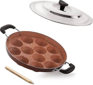 iVBOX Heavy-BASE Appam Maker 12 Cavity appe Paddu Pan Paniyarakkal Patra Paniarakkal with Lid 1 L capacity 23 cm diameter