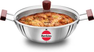Hawkins Stainless Steel , Deep-Fry Pan Glass (SSK50G) Kadhai 30.4 cm diameter with Lid 5 L capacity