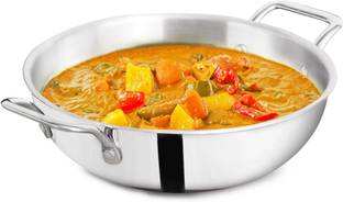 The Indus Valley Triply Stainless Steel Kadai with Strong Double Handle - 10.2 inch Kadhai 26 cm diameter 4 L capacity