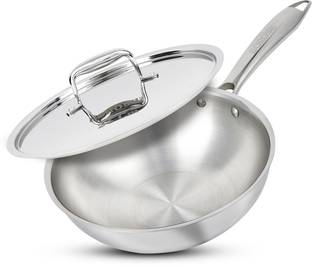 BOROSIL 2.85L Cookfresh Triply Wok with Lid, 24 cm Deep Fry Kadhai, All Stove Compatible Kadhai 24 cm diameter with Lid 2.85 L capacity