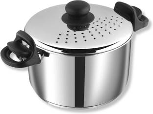 VINOD Stainless Steel Pasta/Noodle Pot with Strainer Lid, Sturdy Lockable Pot 37 cm diameter 6.8 L capacity with Lid