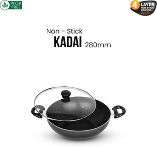 Rallison Appliances kadai 280 with glass lid Kadhai 28 cm diameter with Lid 4.5 L capacity