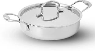 The Indus Valley Triply Stainless steel Saute pan with Stainless Steel lid - 8.6 inch Saute Pan 22 cm diameter with Lid 2 L capacity