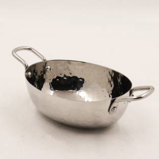 Spilbox Stainless Steel Hammmered Serving Kadai|Mini Steel kadai with Handle|Serveware Kadhai 21 cm diameter 0.33 L capacity
