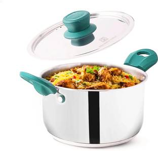 The Indus Valley Stainless Steel 3-Layer Bottom Casserole/Biryani/Stock pot - 7.5 inch Pot 19 cm diameter 2.3 L capacity with Lid