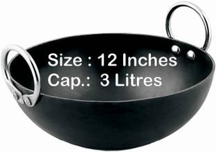 VeerEnterprises MS Pure Iron/Loha Kadhai 30 cm diameter 3 L capacity