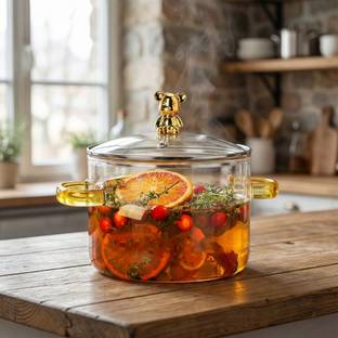 Avastro 1.6L Soup Pot Heat Resistant Microwave Fire Heating Dual Color Handles Pot 25 cm diameter 1.6 L capacity with Lid