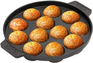 Rasa Cookware Pre-Seasoned Cast Iron Paniyaram Pan with Loop Handle | 12 Pit Paniarakkal 0 L capacity 21 cm diameter