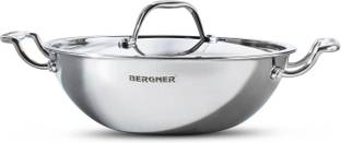 BERGNER Argent Tri-ply 3.9 Litre Kadhai 28 cm diameter with Lid 3.9 L capacity