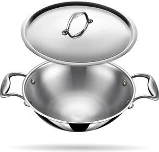 Stahl Artisan Triply Stainless Steel Round Bottom Kadhai 24 cm diameter with Lid 2.6 L capacity