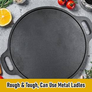 KNOBON Pre-Seasoned Cast Iron Flat Dosa/Roti/Chapati Tawa Pan With 2 Side Handle 30 Cm Tawa 30 cm diameter