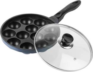 VINOD Zest Non-Stick 3 Layered Coating 12 Pits Paniyarakkal with Glass Lid Paniarakkal with Lid 0 L capacity 20.5 cm diameter