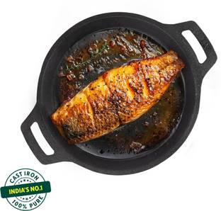 The Indus Valley Pre- Seasoned Cast Iron Fish Fry Pan With Double Handle - 8.8 inch Fry Pan 22.4 cm diameter 0 L capacity