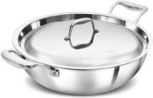 Hawkins Pro 5 Litre Deep-Fry Pan, Triply Kadhai with Steel Handles, Silver (PSK50S) Kadhai 28 cm diameter with Lid 5 L capacity