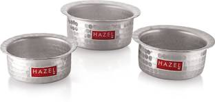 HAZEL Aluminium Tope Patila with Lid Hammered Finish, Set 3, 900 ml To 1500 ml, Silver Tope Set with Lid 0.9 L, 1.5 L, 1.2 L capacity 16.5 cm, 18.5 cm, 19.5 cm diameter