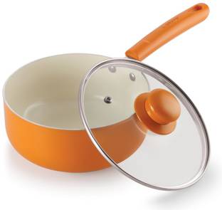 NIRLON Non Stick Induction Base Ceramic Coated Sauce Pan with Glass Lid, Induction Sauce Pan 18 cm diameter with Lid 2.2 L capacity