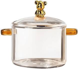 IndusBay Glass Cooking Pot Heat-Resistant Direct Flame Safe Borosilicate Glass Cookware Pot 14.6 cm diameter 1600 L capacity with Lid