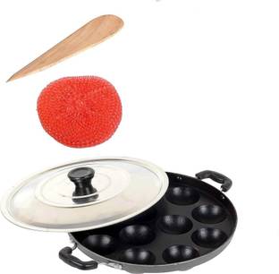 Masox Store Non-Stick 12 Cavity Handle Paniarakkal Idli Litti Batti Maker with Lid IK-209 Standard Idli Maker