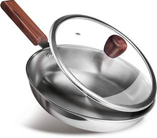 MILTON Pro cook Triply Hexa Tech Induction Glass Lid & Wooden Handle,26cm, Honeycomb Fry Pan 26 cm diameter with Lid 2.1 L capacity