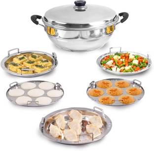 The Indus Valley Stainless steel Idli/Dhokla/Momo Maker/Multi Pot/Veg Steaming Set|5 Plates Multi Pot 29 cm diameter 4.2 L capacity with Lid
