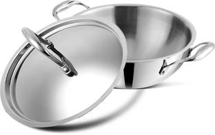 VINOD Platinum Triply Stainless Steel Extra Deep Kadhai 26 cm diameter with Lid 3.7 L capacity