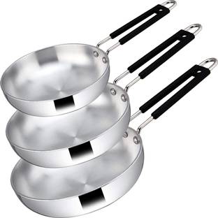 IDEAL PRIME Heavy Gauge Aluminium Fry Pan Set Of 3 0.5+1+1.5 Litre Cookware Set Fry Pan 21 cm, 19 cm, 17 cm diameter 1.5 L, 1 L, 0.5 L capacity