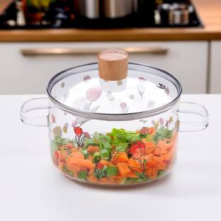 Ekhasa Borosilicate Glass Cookware for Gas Stove | Transparent Cooking Pot Pan | Pot 16 cm diameter 1.5 L capacity with Lid