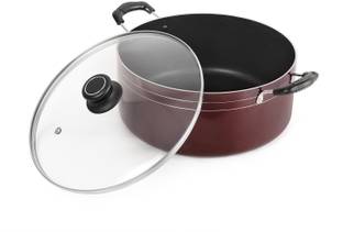 cello Prima Non Stick Biryani Pot with Glass Lid, Gas Stove Compatible Only, Cherry Pot 28 cm diameter 5.5 L capacity with Lid