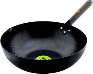 Trilonium Carbon Steel Chinese Wok | Hammered and Pre-Seasoned | Weighs 1.2 Kgs | Wok 4.75 L capacity 30 cm diameter