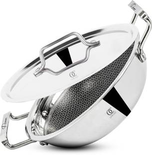 Omichef Triply Stainless Steel Honey Comb Kadhai 26 cm diameter with Lid 3 L capacity