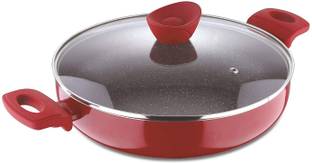 BERGNER Bellini Plus Press Non Stick Red Deep Induction Bottom Fry Pan 24 cm diameter with Lid 2.4 L capacity